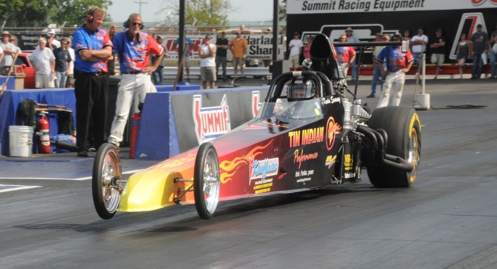 Kevin Swaney Tin Indian Performance Pontiac Powered Dragster wheels up launch