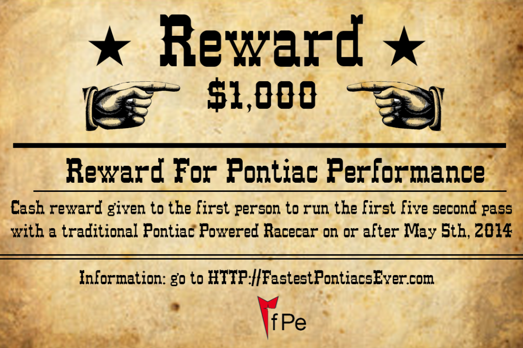 $1,000 Reward for 5 second Pontiac Powered Pass flyer
