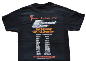 5 second club Pontiac T shirt first member back