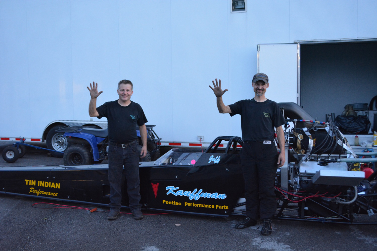 Jeff and Mark Kauffman after the first 5 second Pontiac pass